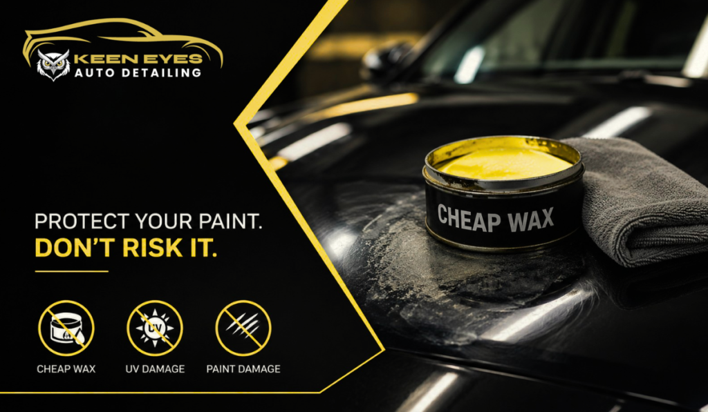 Cheap car wax residue on black vehicle paint